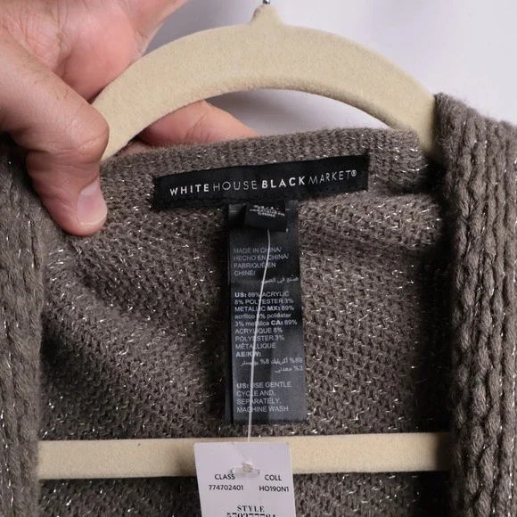 White House Black Market Yarn Ruana Womens M/L Mercury New Metallic Fringe Wrap - Picture 4 of 8